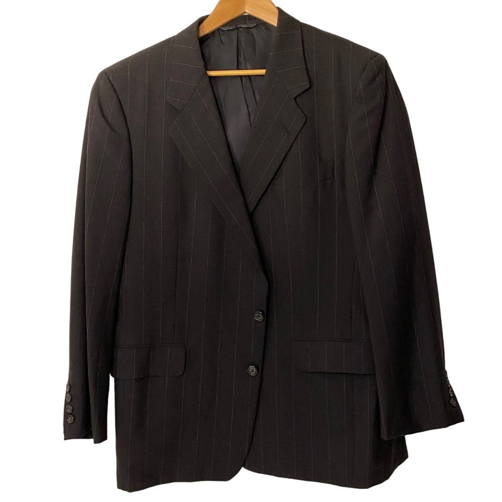 Hickey Freeman black pinstripe wool jacket 2 button Boardroom Collection men 44R